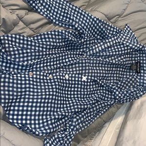 Sheer Checkered Blue & White button up